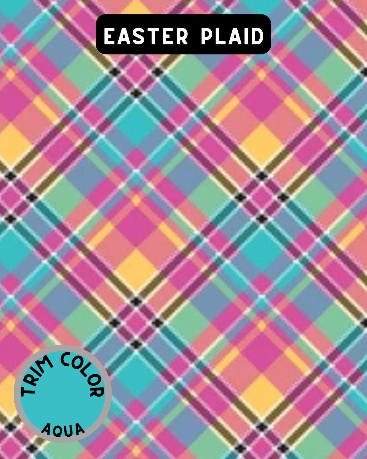 Easter Plaid Dog Pajama with Aqua Neck & Trim/Sleeves