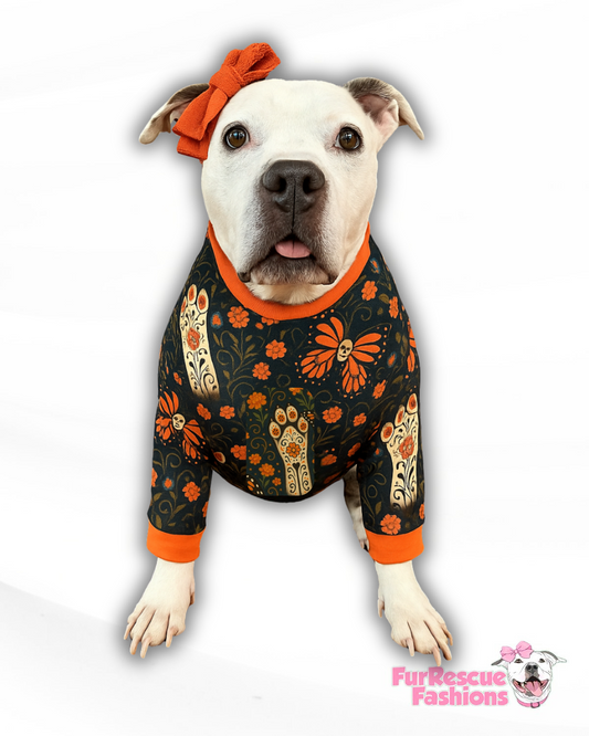 Mariposas del Corazón (Butterflies of the Heart) - Dog Pajama with Gold Neck & Trim/Sleeves