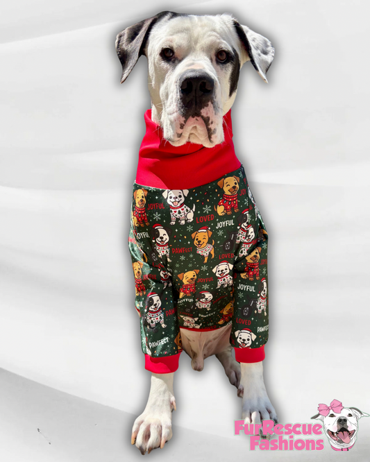 Joyful, Loved & Pawfect Misfits - Dog Pajama with Red Neck & Trim/Sleeves