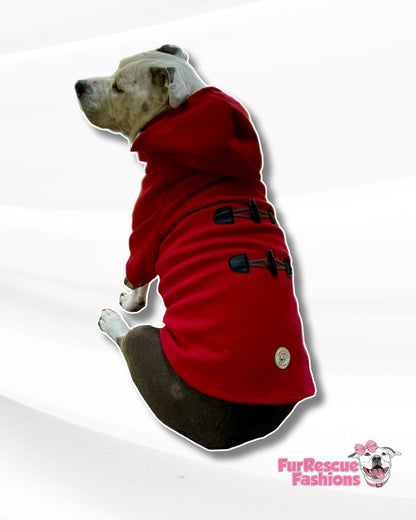 Classy Dog Peacoat With Barkberry & Fleece Lining  - Removable Hoodie (Red & Navy Blue)