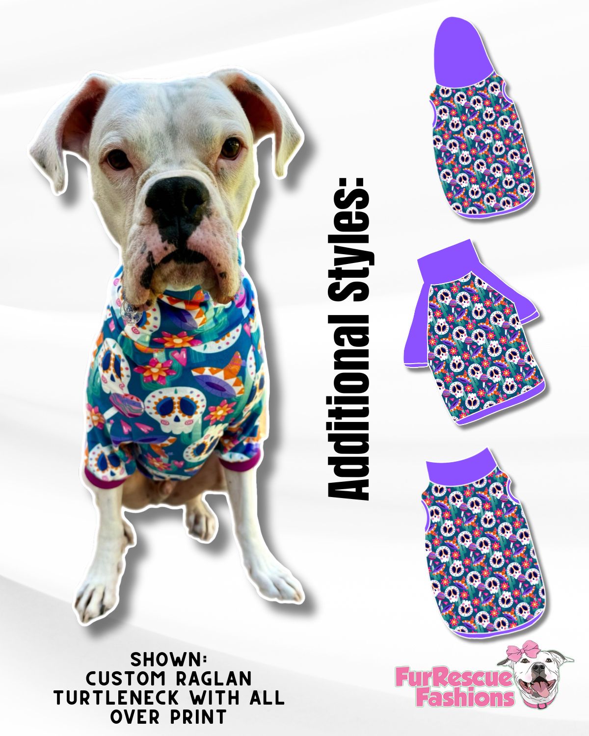 Day Of The Dead Skulls Dog Pajama with Purple Neck & Trim/Sleeves