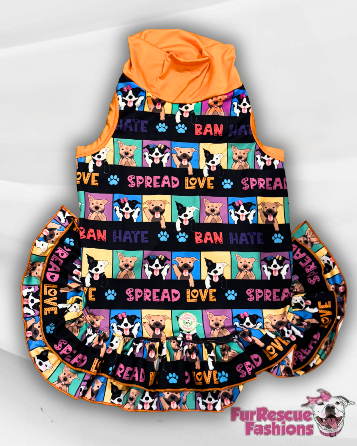 Spread Love Ban Hate UV50 Dog Dress With Ruffle