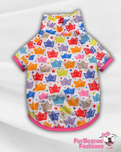 Crown Me, Pawlease! - Dog Pajama with Pink or Blue Neck & Trim/Sleeves