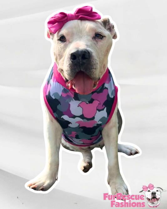 Pit-Mouflage Pink & Grey Dog Pajama with Black or Pink Neck & Trim/Sleeves