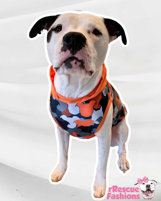 Pittie Camo – Orange Dog Pajama with Orange Neck & Trim/Sleeves