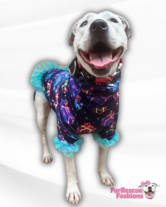 Merry & Bright-ly Wrapped
Dog Shirt With Tulle Accent (Available in any pattern)