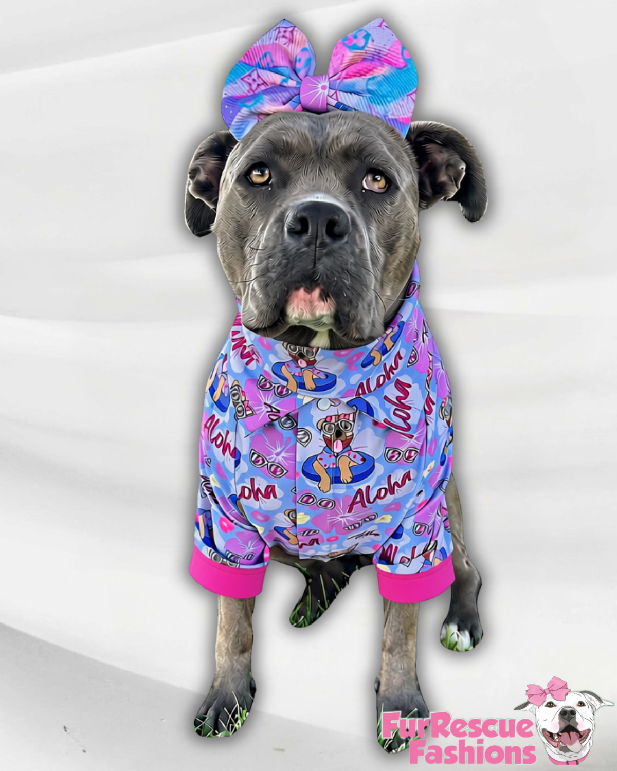 Live, Love, Leis  (Purple) - PAWjama with Fuchsia Trim