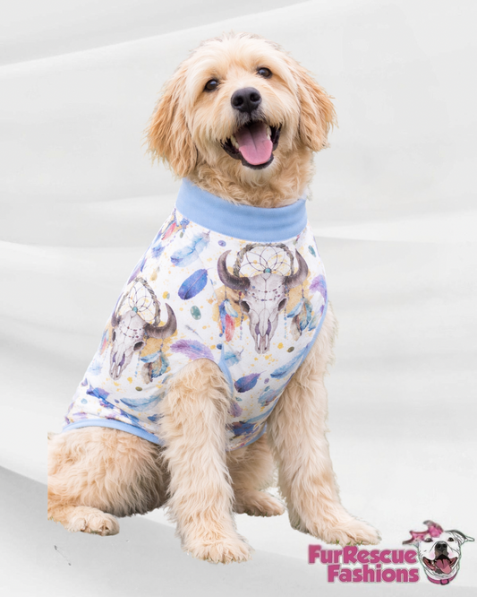 Native Feather & Dream Catcher Pajama with Light Blue Neck & Trim/Sleeves