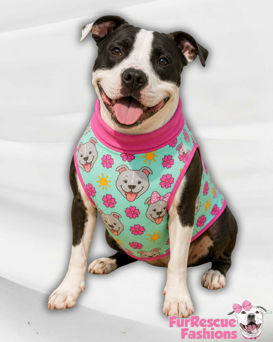 Sunny Pittie Smiles Dog Pajama with Fuchsia Trim