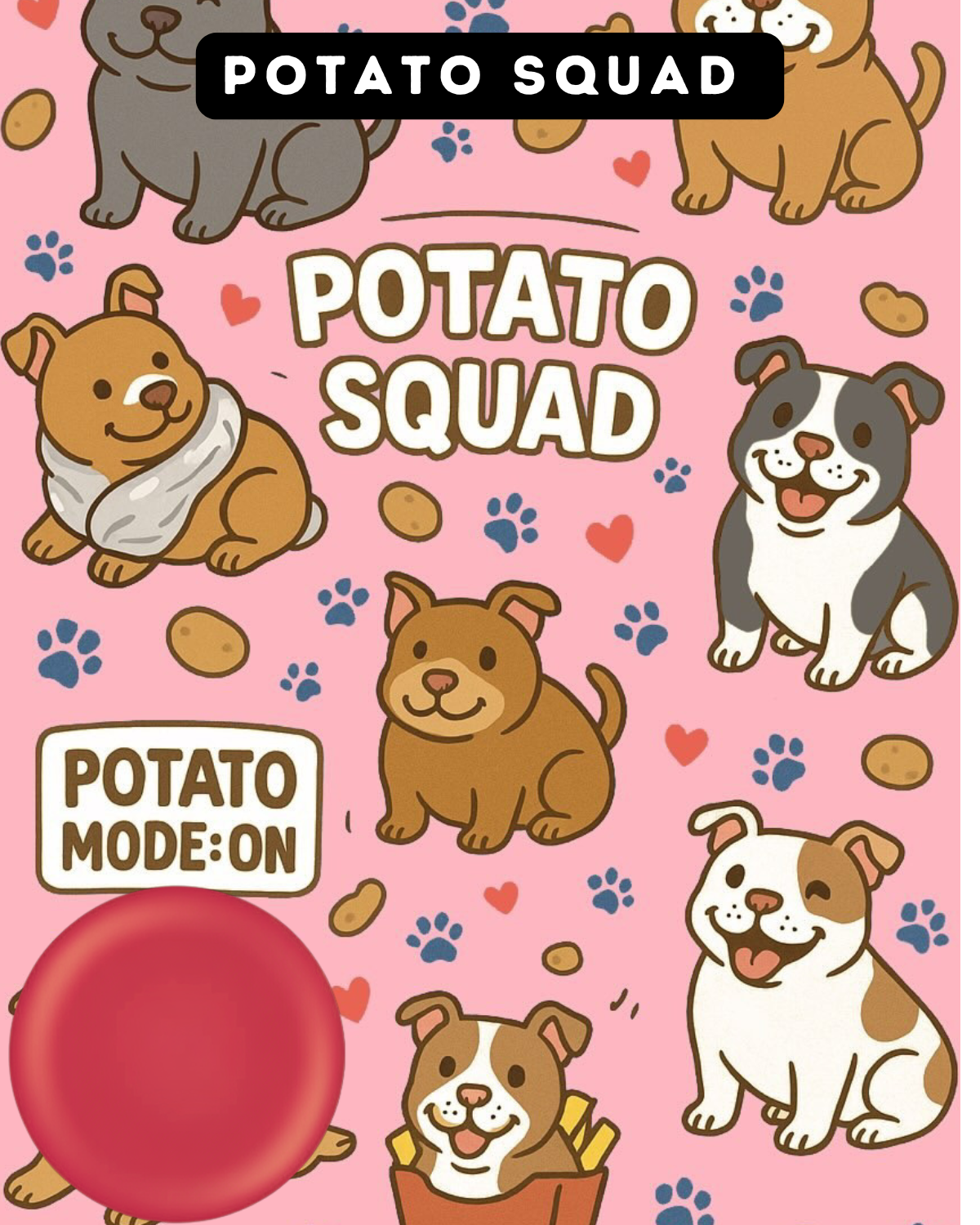 Potato Squad Pink – Dog Pajama with Red Neck & Trim/Sleeves