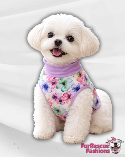 Spring Bloom Flowers Pajama with Lavender Neck & Trim/Sleeves