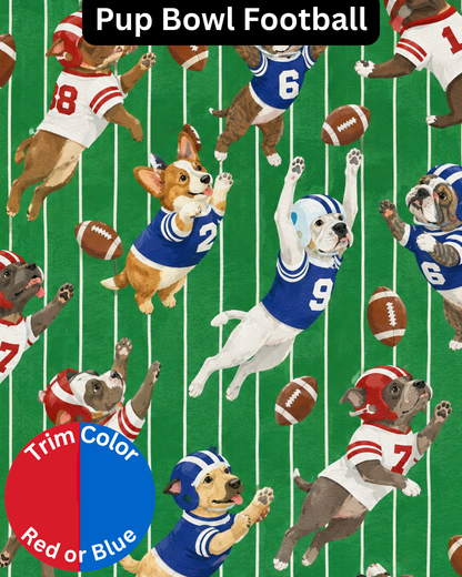 Pup Bowl Football - Dog Pajama with Red or Blue Neck & Trim/Sleeves
