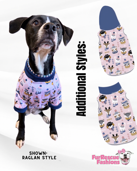 Chilly Critter Crew - Dog Pajama with Navy Neck & Trim/Sleeves