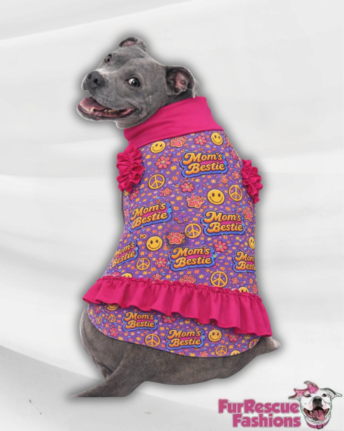 May the Mom Force Be With You - Rain Or Shine Dog Shirt With Ruffle On Waist (Available in any pattern)