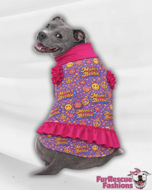 May the Mom Force Be With You - Rain Or Shine Dog Shirt With Ruffle On Waist (Available in any pattern)