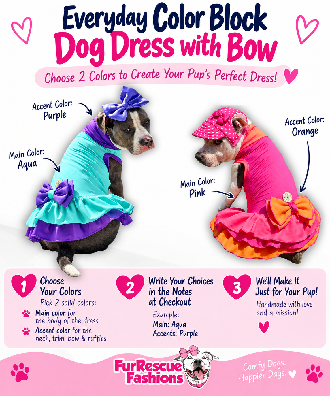 Everyday Color Block Dog Dress With Bow