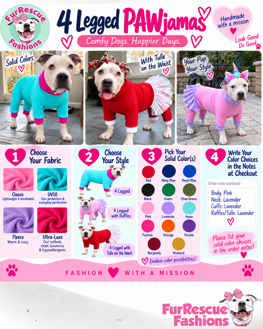 Everyday Solids 4 Legged PAWjamas with Turtle Neck (Available in any pattern)