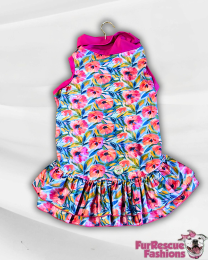 Aquarela Flowers Dog Dress With Ruffle / With Sleeves or Sleeveless