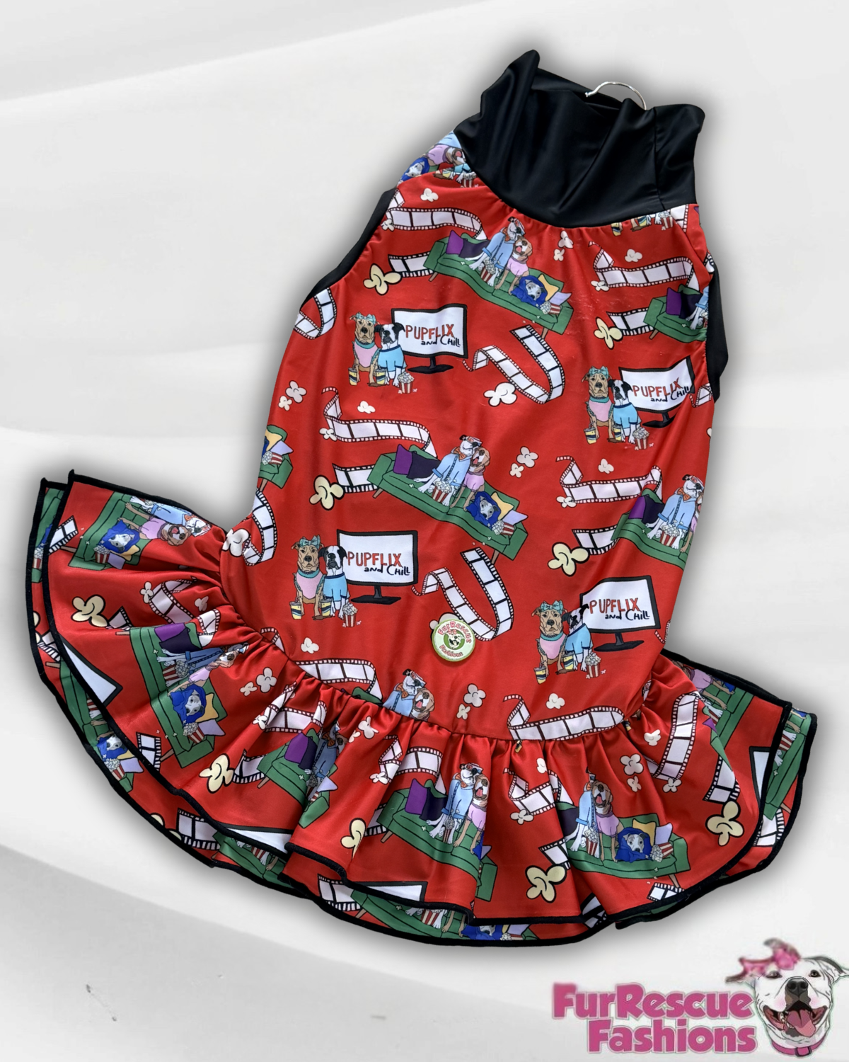 Pupflix & Chill Dog Dress With Ruffle / With Sleeves or Sleeveles