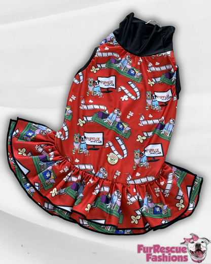 Pupflix & Chill Dog Dress With Ruffle / With Sleeves or Sleeveles