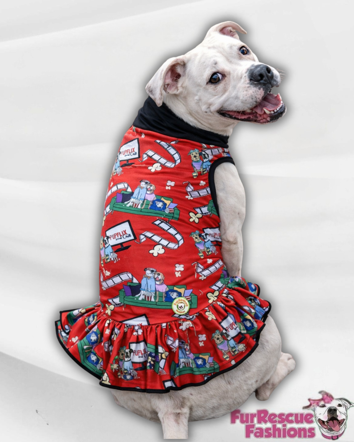 Pupflix & Chill Dog Dress With Ruffle / With Sleeves or Sleeveles