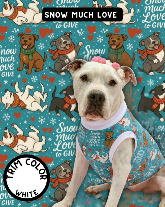 Snow Much Love Dog Pajama with White Neck & Trim/Sleeves