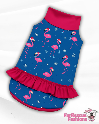 2025 Winter Wonders Dog Shirt With Ruffle On Waist (Available in any pattern)