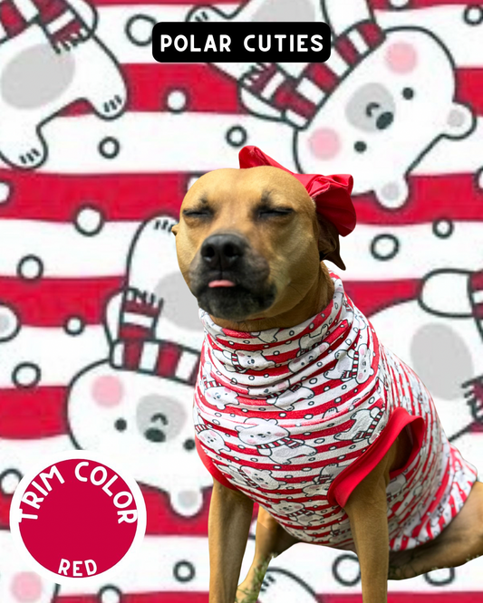 Polar Cuties Dog Pajama with Red Neck & Trim/Sleeves