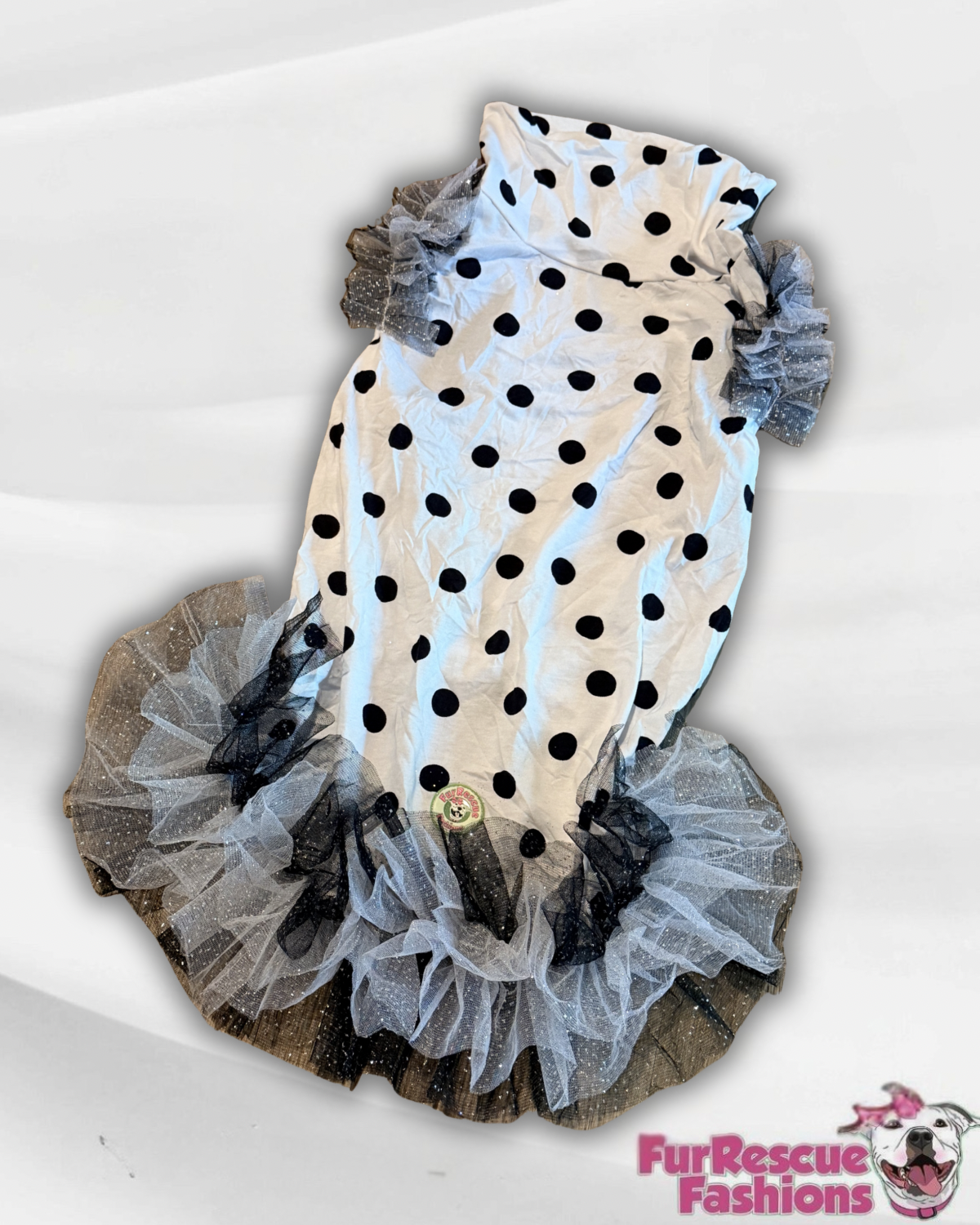 Polka dot shirt with tulle accent