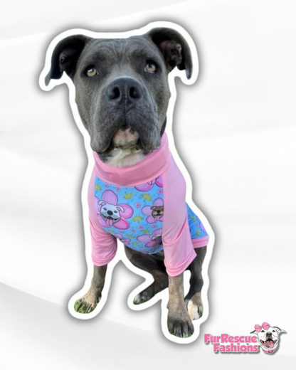 Pitties & Cherry Blossoms Dog Pajama with Pink Neck & Trim/Sleeves