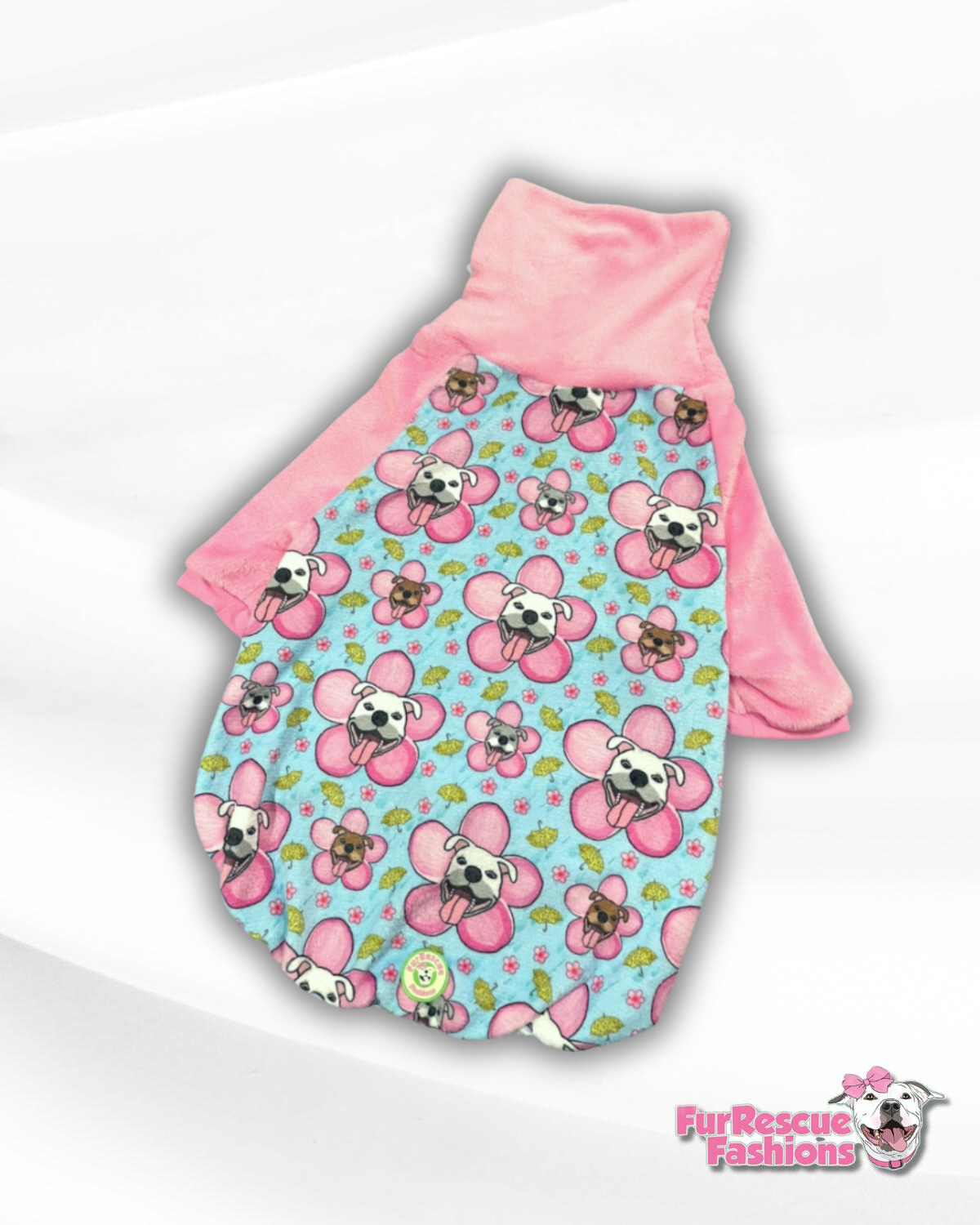 Pitties & Cherry Blossoms Dog Pajama with Pink Neck & Trim/Sleeves