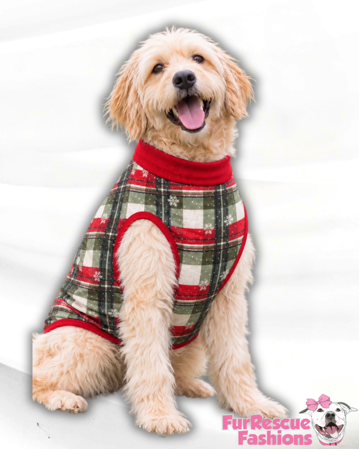 Christmas Snowflake Plaid Ultra-Luxe - Dog Pajama with Red Neck & Trim/Sleeves