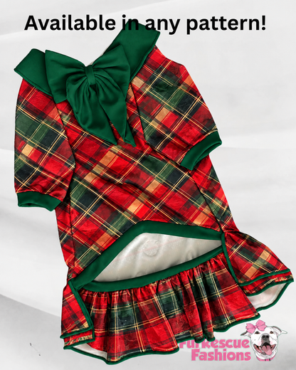 2026 UltraLuxe Christmas Dog Dress With Ruffle / With Sleeves or Sleeveless (Available in any pattern)