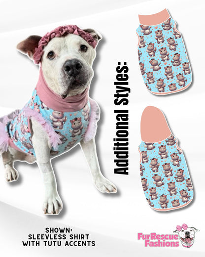 Hippo Love - Dog Pajama with Light Pink Neck & Trim/Sleeves