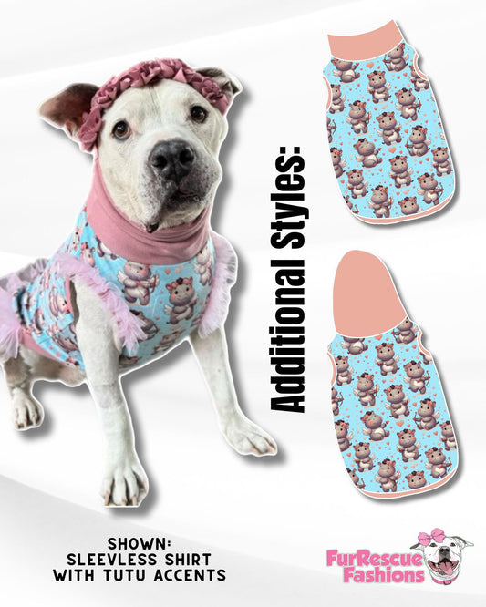 Hippo Love - Dog Pajama with Light Pink Neck & Trim/Sleeves