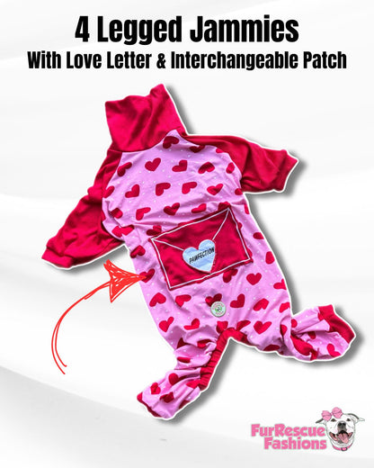 Love Letter & Polka Hearts 4 Legged PAWjamas with Turtle Neck