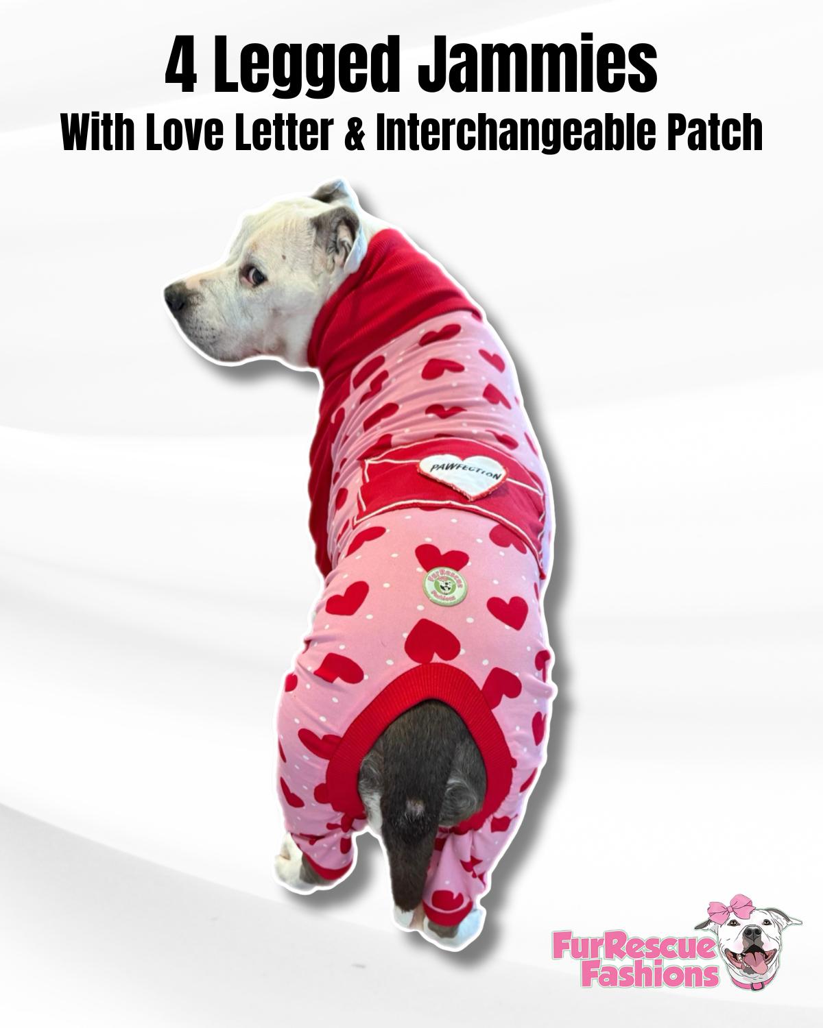 Love Letter & Polka Hearts 4 Legged PAWjamas with Turtle Neck