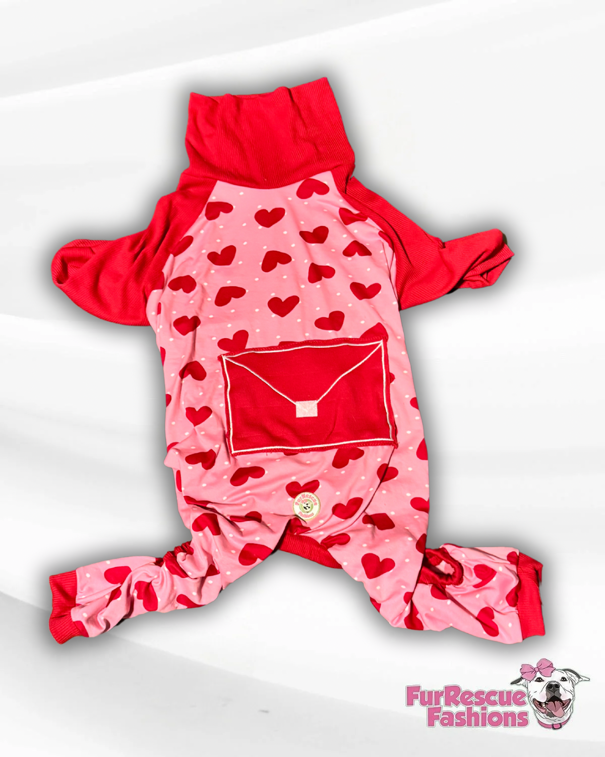 Love Letter & Polka Hearts 4 Legged PAWjamas with Turtle Neck