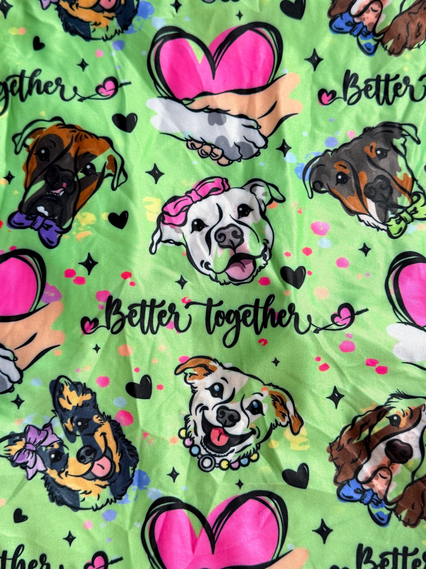 Better Together (Green) - Dog Pajama with Purple Neck & Trim/Sleeves