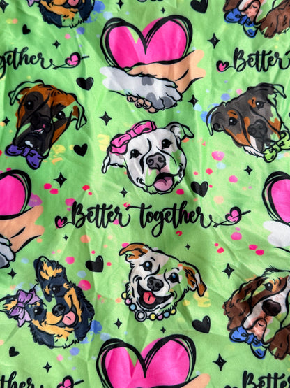 Better Together (Green) - Dog Pajama with Purple Neck & Trim/Sleeves