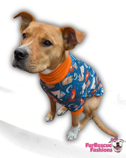 Camping Under The Stars Dog Pajama with Orange Trim