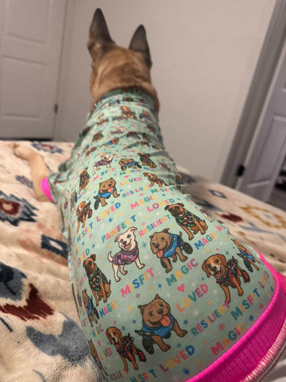 Magical Misfits Dog Pajama with Blue OR Pink Trim