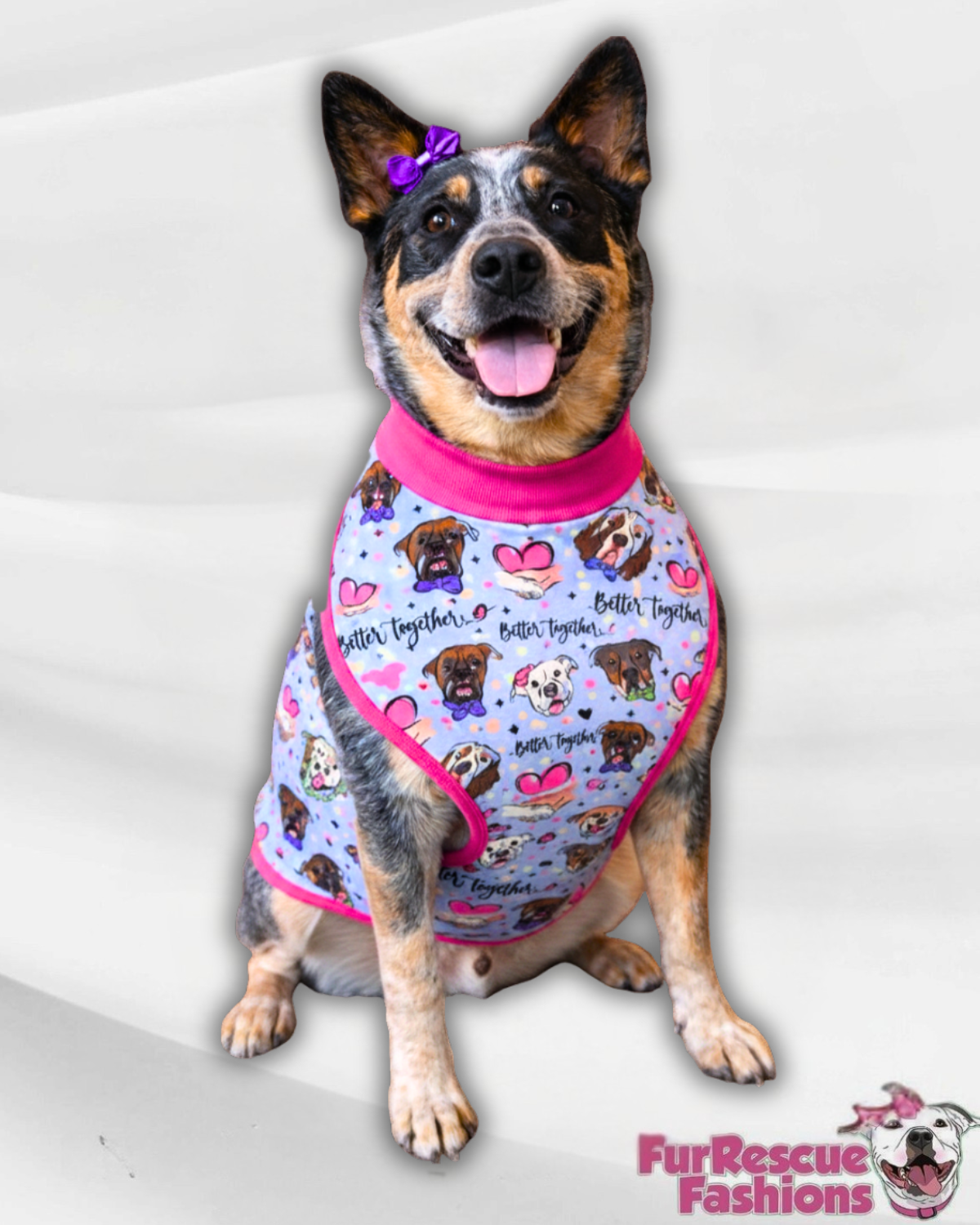 Better Together (Purple) - Dog Pajama with Hot Pink Neck & Trim/Sleeves