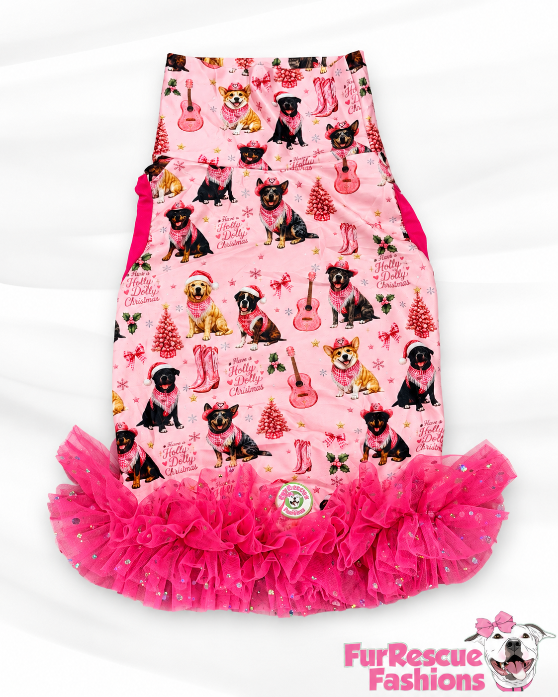 2026 Christmas Dog Shirt With Tulle Accent (Available in all patterns)