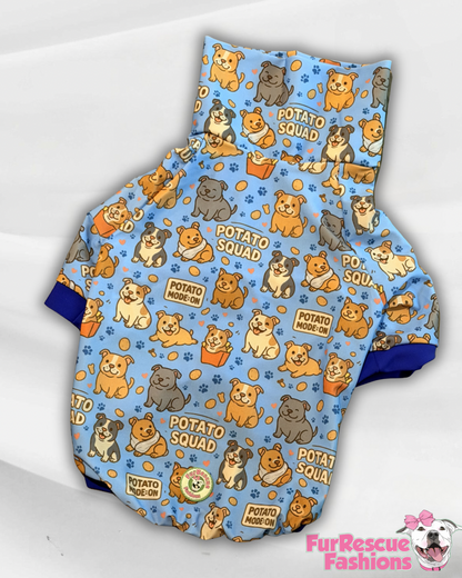 Potato Squad Dog Pajama with Navy Blue Trim