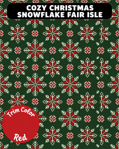 Cozy Christmas Snowflake Fair Isle  - Dog Pajama with Red Neck & Trim/Sleeves