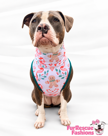 Gingerbread Bows & Candy Cane Christmas - Dog Pajama with Green Neck & Trim/Sleeves