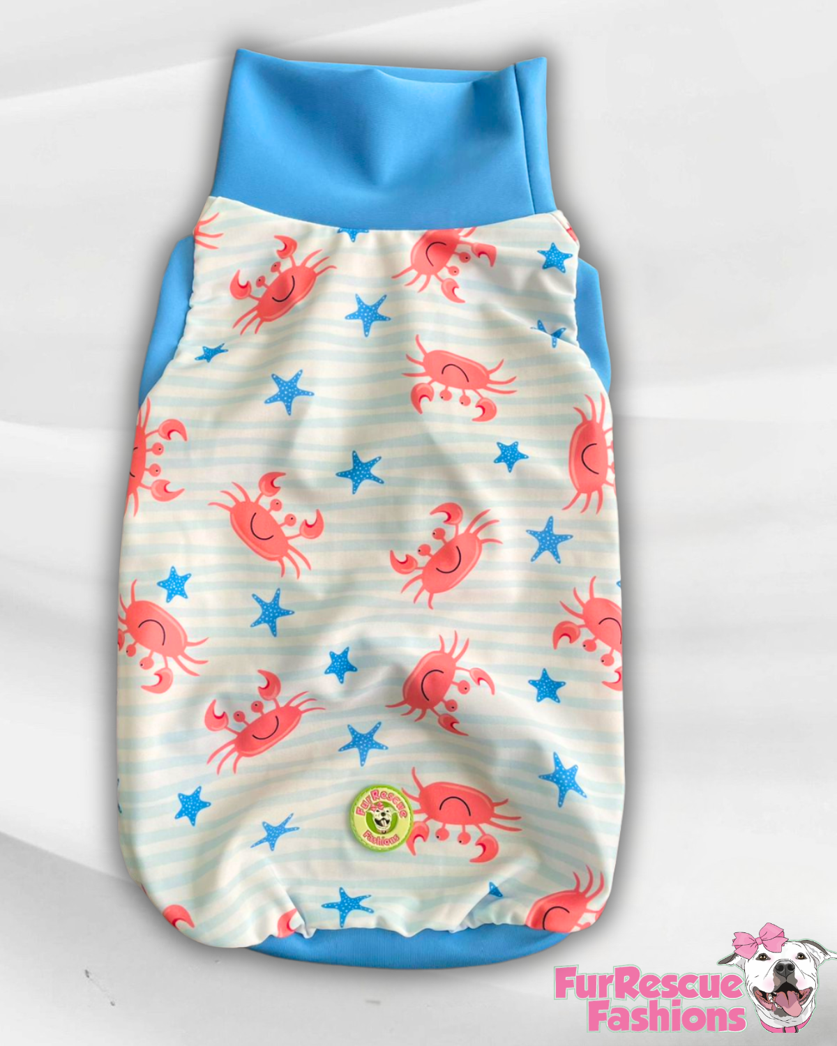 Crabby Hour - Dog Pajama with Blue Neck & Trim/Sleeves