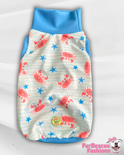 Crabby Hour - Dog Pajama with Blue Neck & Trim/Sleeves