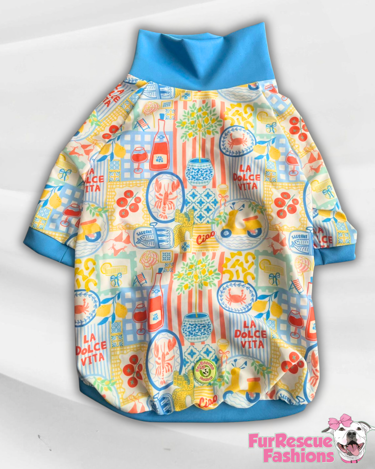 La Dolce Vita - Dog Pajama with Blue Neck & Trim/Sleeves